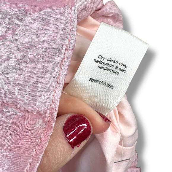 RONNY KOBO NWOT Blush Pink Satin Mindy Puff-Sleeve Faux Wrap Flounce Mini Dress - Picture 9 of 12